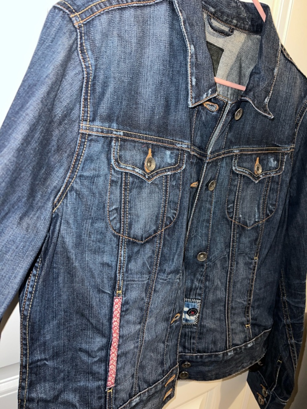 EUC! Lucky Brand Indigo Blue Denim Jacket with Quilt Patch Details Size XL - Picture 4 of 11